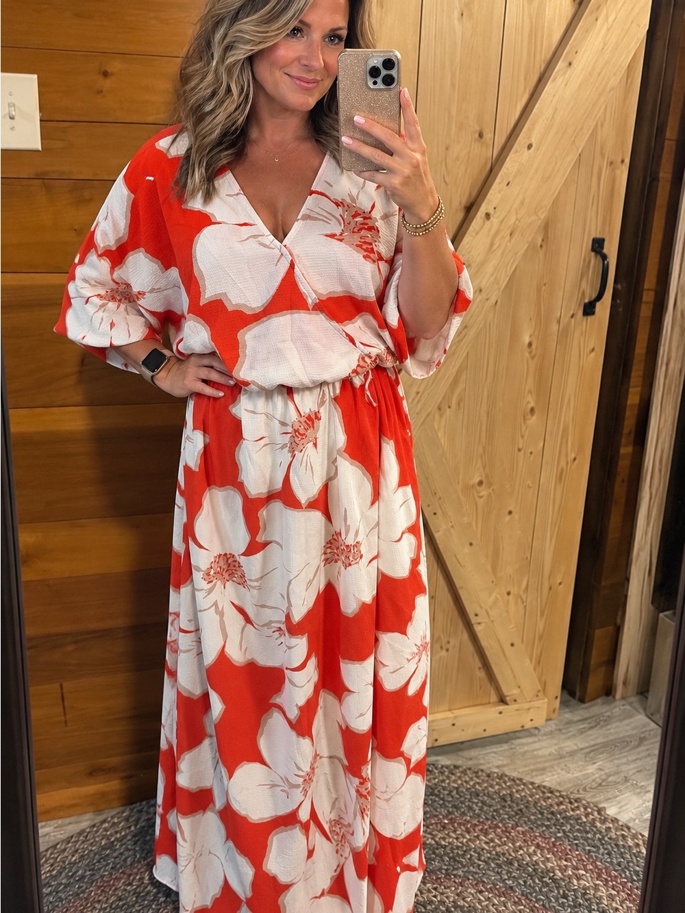 Premier Orange  and White Floral V-Neck Maxi Dress